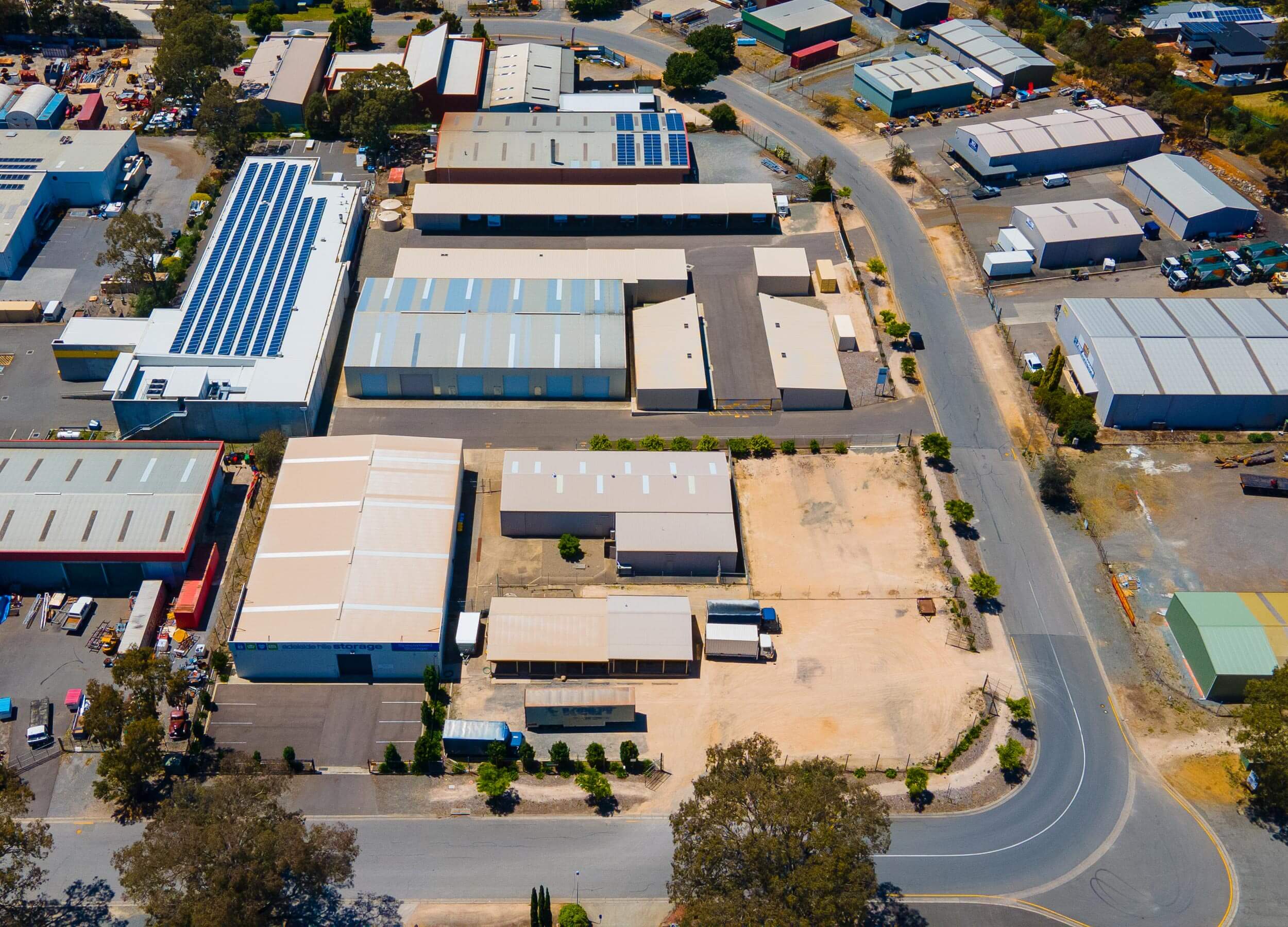 Drone shot of storage unit complex