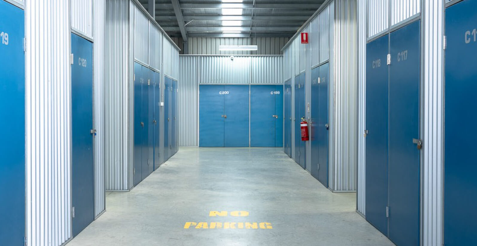 Hallway of indoor internal self storage units