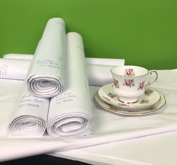 White tissue paper and fine China tea set